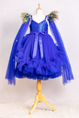 Royal Blue Long Sleeves Peacock Dress
