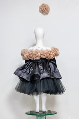 Black Satin and Organza Flower Dress