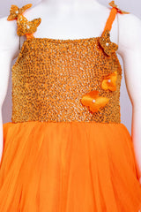 Orange Ruffled sequins and Net Dress