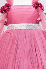 Onion Pink Long Flowers Sleeves Gown