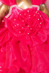 Hot Pink Organza 3D Flower Dress