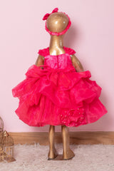 Hot Pink Organza 3D Flower Dress