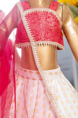 White Pink Brocade Kid Lehenga