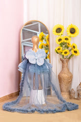 Grayish Blue Butterfly Organza Dress