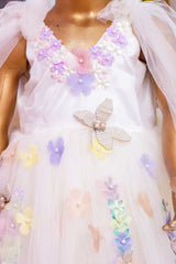 White Net Flower Dress with Handmade Butterflies