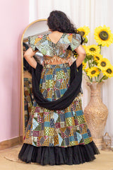 Black Thread Embroidered Kid Lehenga Set
