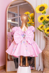 Pink Hand Embroidered Dress With Back Bow