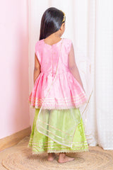 Pink and Green Silk Sharara Suit