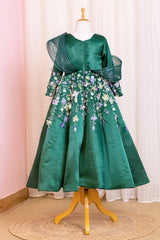 Bottle Green Hand Embroidered Ball Gown