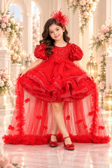 Red barbie style Dress with Trail