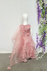 Onion Pink Embroidered Net Lehenga For Kids