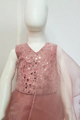 Onion Pink Embroidered Net Lehenga For Kids