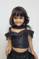 Black Imported Sequins Lehenga For Kids