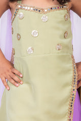 Lavender and Green Georgette Sharara Suit