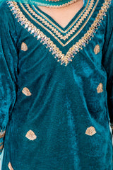 Teal Blue Velvet and Brocade Suit