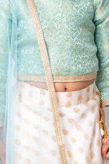 White and Light Blue Brocade Lehenga
