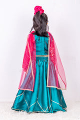 Peacock Green and Pink Silk Lehenga