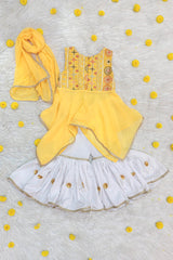 Yellow White Sharara Suit