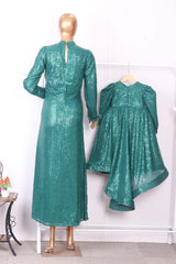 Bottle Green Mother Daughter Sequins Gown Combo