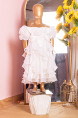 Off White Fandy Organza Ruffled Mom and Daughter Combo