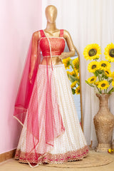 White Pink Mom and Daughter Lehenga Sets