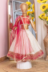 White Pink Mom and Daughter Lehenga Sets