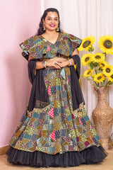 Black Thread Embroidered Mom and Daughter Lehenga Set