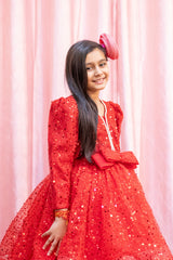 Sparkly Red Dress with Bow Accent