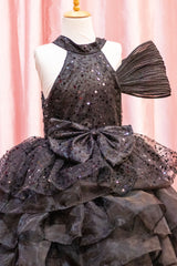 Black Sequined High Low Trail Dress