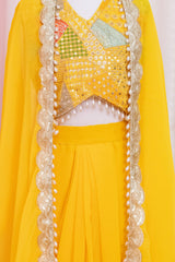 Yellow Dhoti Pattern Indo Western Coord Set With Cape