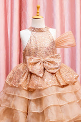 Rose Gold Sequined High Low Trail Dress