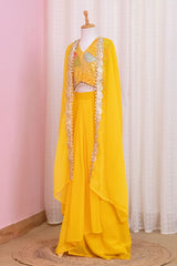 Yellow Dhoti Pattern Indo Western Coord Set With Cape