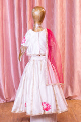 White and Pink Lotus Embroidered Lehenga Choli for Girls