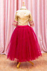 Golden Embroidered Crop Top & Skirt