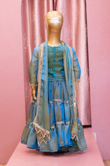 Teal Blue Flared Lehenga Set with Hand Embroidered Blouse