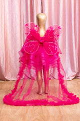 Kids Hot Pink Butterfly Frock with Detachable Trail