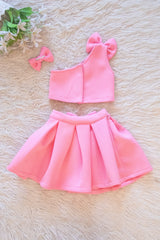 Pink Bow One Shoulder Skirt Top