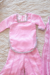 Girls Pastel Pink Sharara Set With Dupatta
