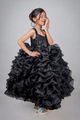 Midnight Bloom Ruffle Gown For Girls
