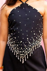 Black Crop Top Sharara Set
