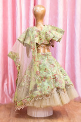Embellished Sage Green Cape Style Lehenga Choli