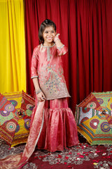 Girls Peacock Embroidered Sharara Suit