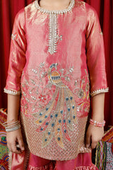 Girls Peacock Embroidered Sharara Suit