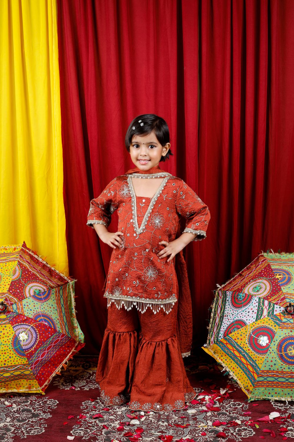 Girls Embroidered Sharara Suit Set