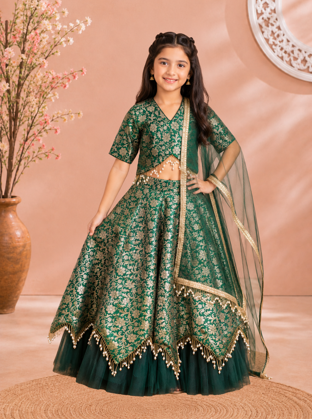 Beautiful Green Brocade Lehenga Set