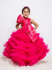 Magenta Heavy Flared Barbie Gown with Big Bow