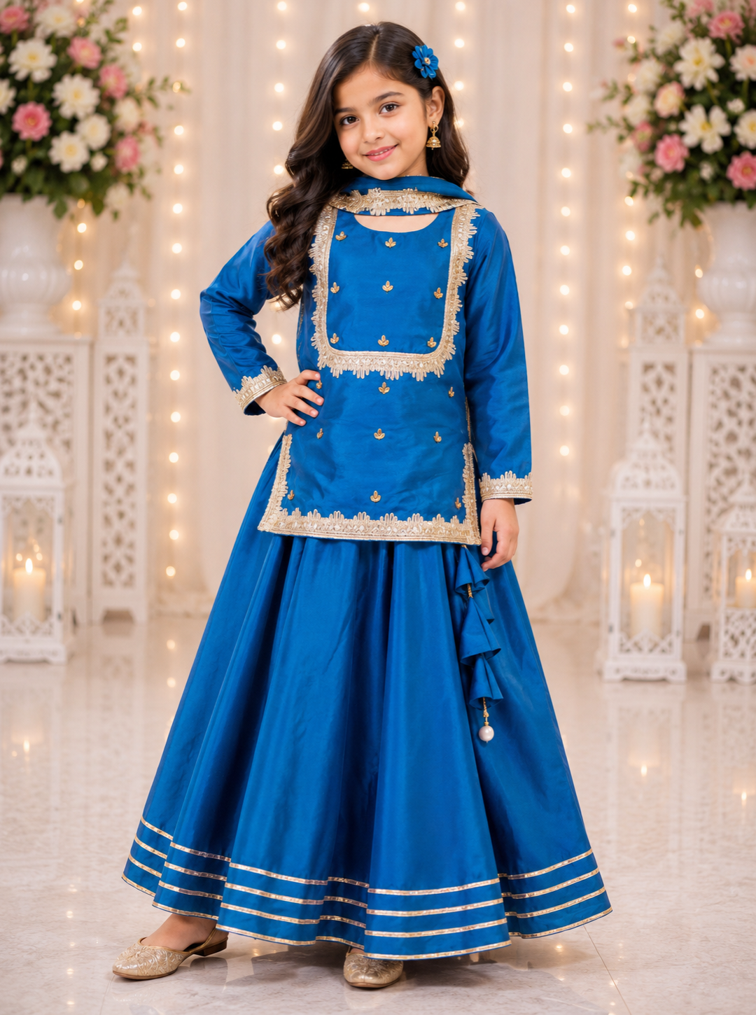 Teal Blue Silk Lehenga
