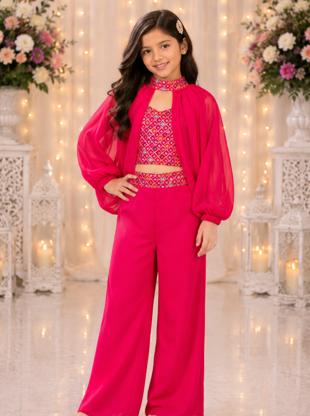 Magenta Pink Coord Set with Cape Sleeves