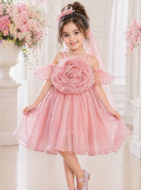 Onion Pink Organza Rose Dress