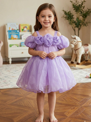 Lavender Rosette Off Shoulder Frock